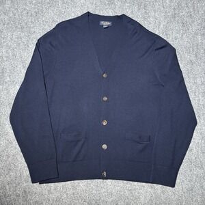 Brooks Brothers Saxxon Wool Cardigan Sweater Men XL V-Neck Button Front Blue